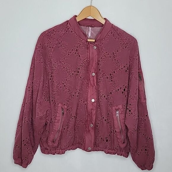 Free People Daisy Jane Embroidered Lace Crochet Bomber Jacket Size Small - Picture 1 of 9